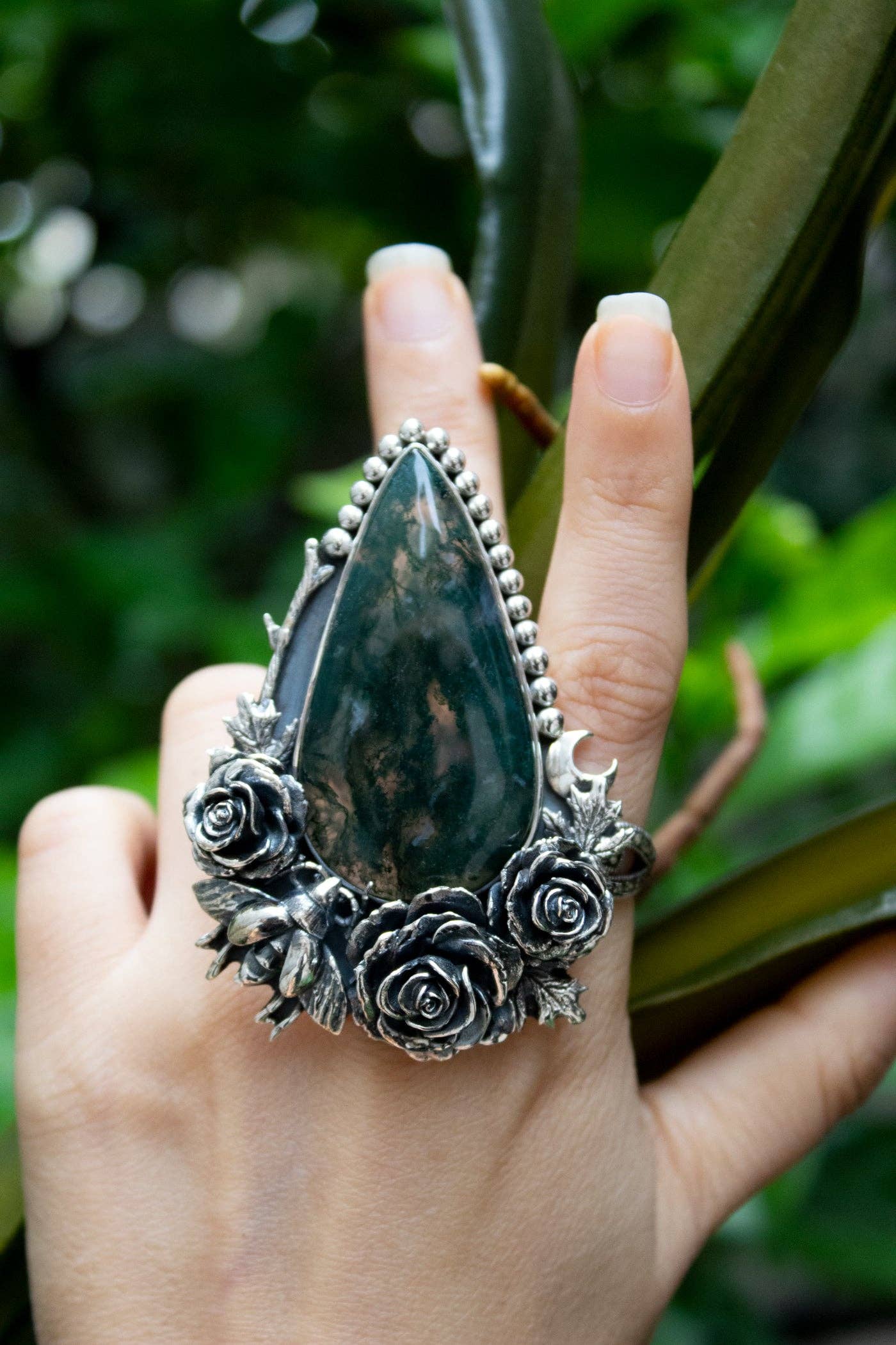 Ambra Jewels – Großhandel Cocktail-/Statement-Ring – Waldrosen Moosachat-Ring, AR- 76156