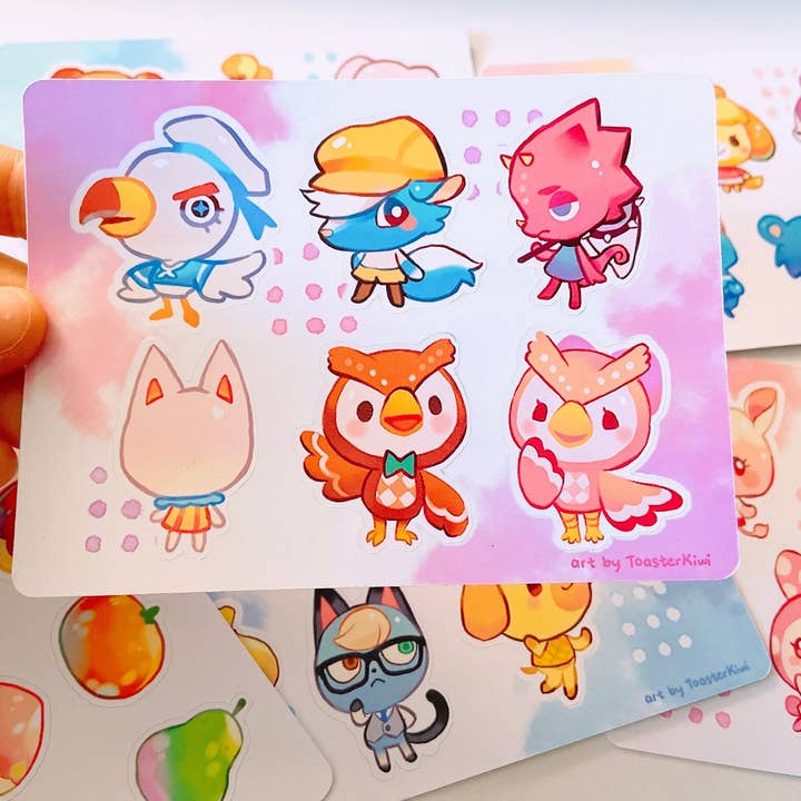 Animal Crossing Sticker Sheets (4x6 inch vinyl) for wholesale by ToasterKiwi