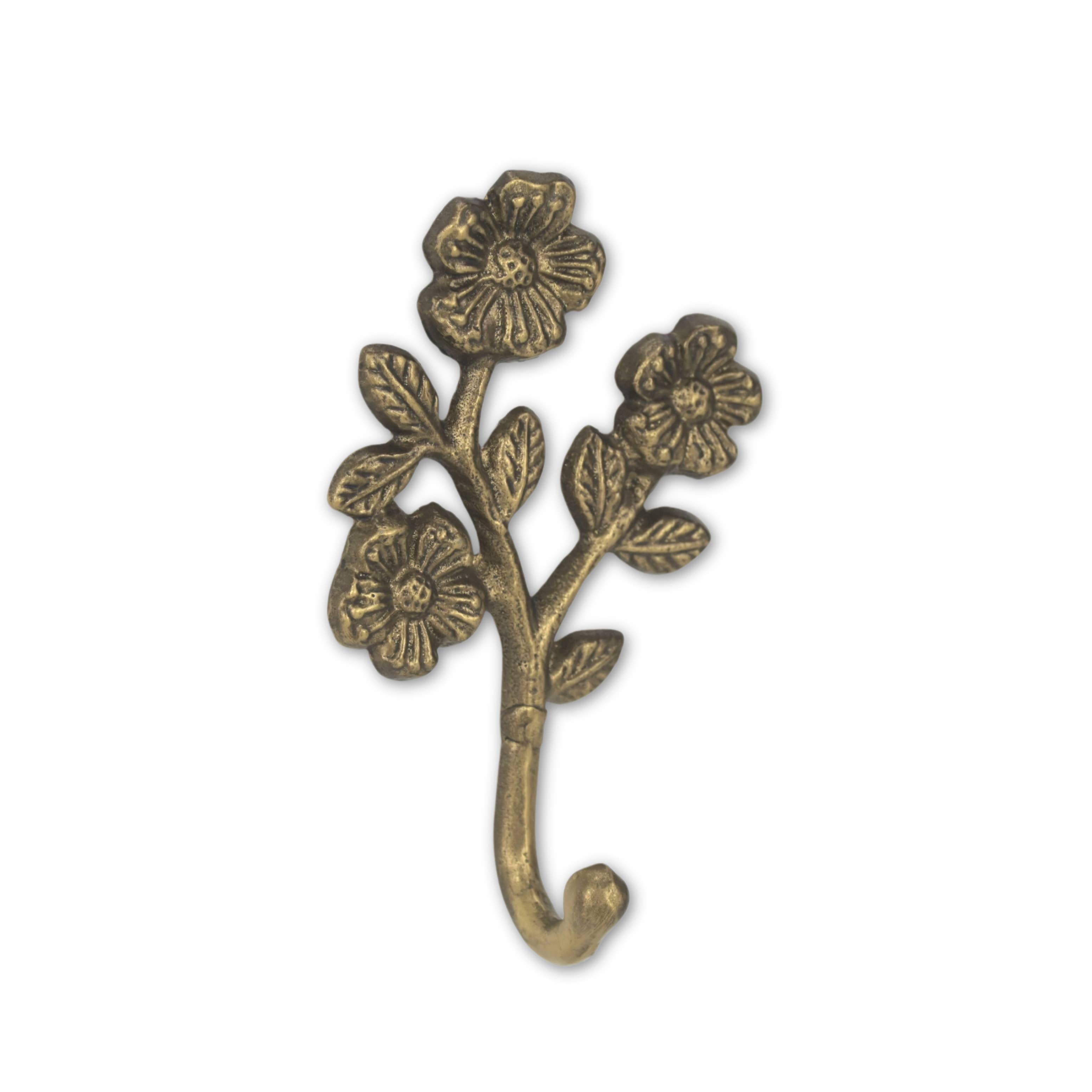 HomeRoots - Wholesale Clothes Hangers - 4" Antiqued Gold Cast Iron Flower Wall Hook4