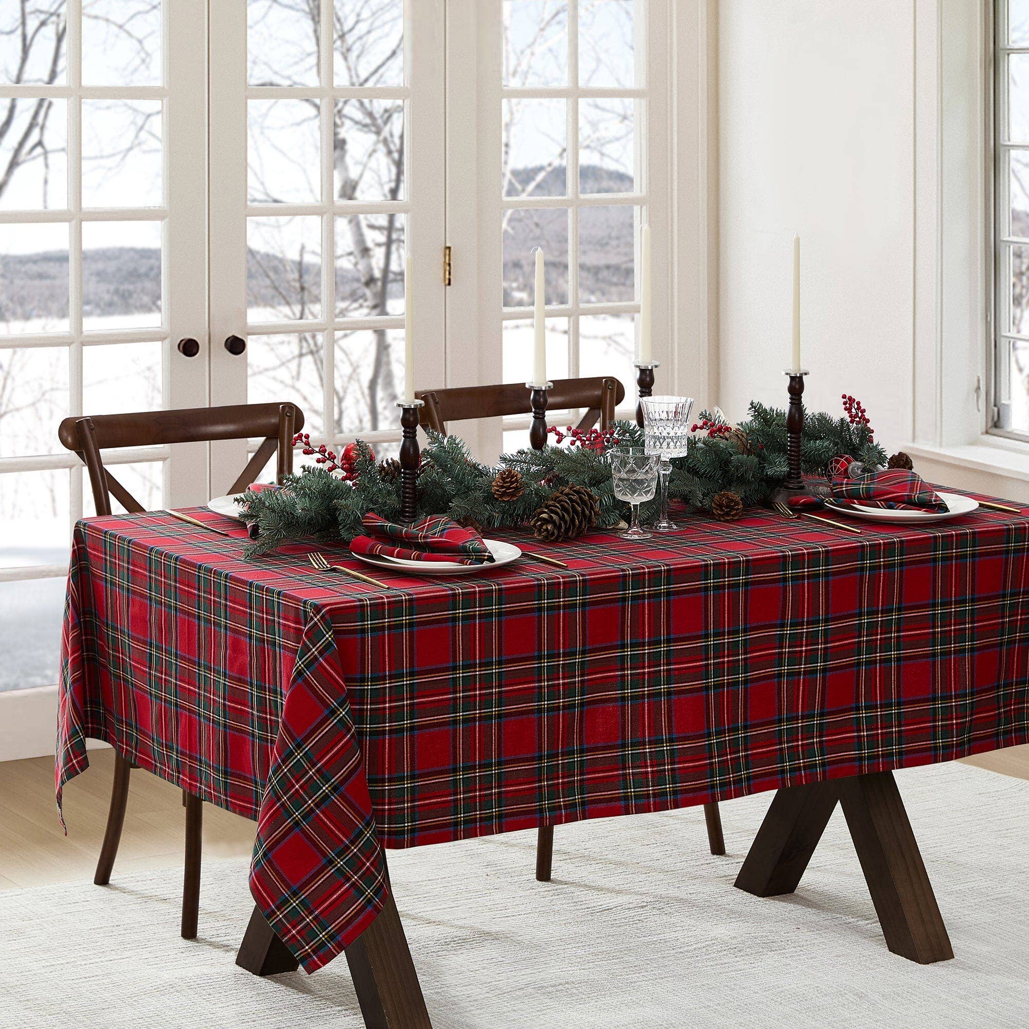 Threadmade Home - Wholesale Tablecloth - Stowe Tartan Holiday Plaid Cotton Christmas Tablecloth5