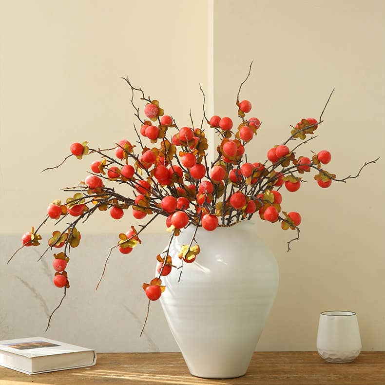 ACNITE(We cover U.S. import duties) - Wholesale Artificial Flowers - Artificial Orange persimmon fruits branches fall home decor1