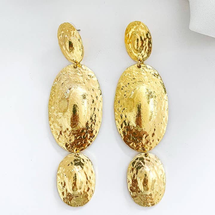 Nicholls Jewellery - Wholesale Dangle Earrings - Oval Disc Statement Gold Earrings