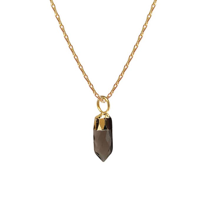 Mini Point Smokey Quartz Pendant on Mini Torsade Chain for wholesale by Mirabelle