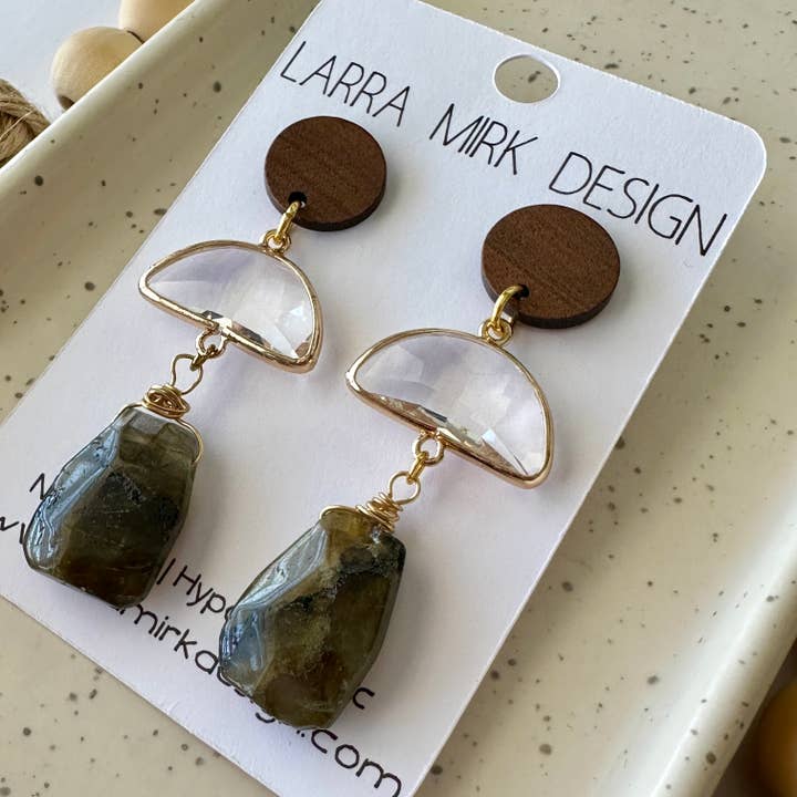 Margo Earrings | Labradorite & Wood for wholesale by Larra Mirk Design