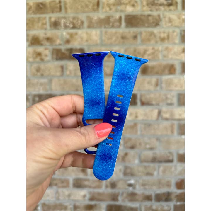 Bracelet Apple Watch à paillettes bleues pour séries 1 à 9, SE, Ultra pour la vente par The Printed Llama