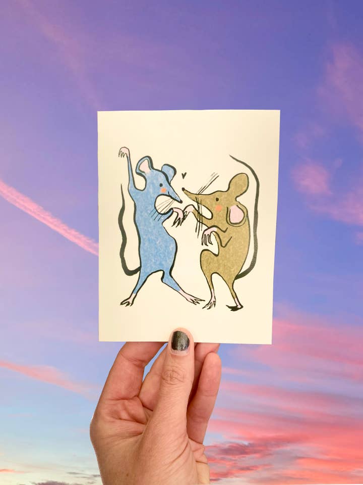 Dancing Rats blank greeting card for wholesale by Maren Inga