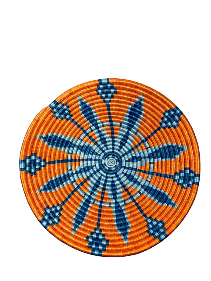 Cesta tejida African Basket/Ruanda, naranja quemado con turquesa para venta al por mayor de The African Home Goods
