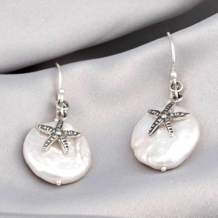 Stjernefisksmykker med perlemorsskiver i 925 sterling sølv - naturligt smykke - OHR925-63 for engroshandel hos MadamLili