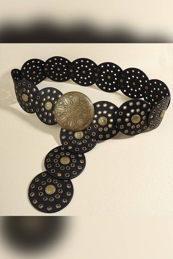 UNISHE - Vente Ceinture – femme - Ceintures Western à œillets avec panneau rond, lot minimum 3 pièces ZK13291