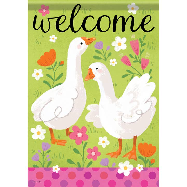 Drapeau de jardin Dura Soft™ "Bienvenue Oies" pour la vente par FlagTrends by Carson