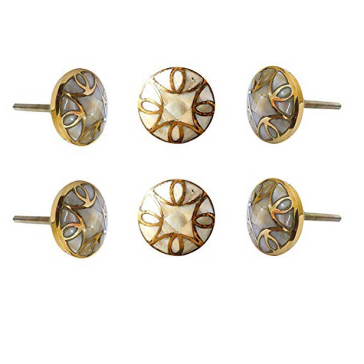 Perilla Home – wholesale Knob/pull – Set of Six Brass Mother Of Pearl Knobs2