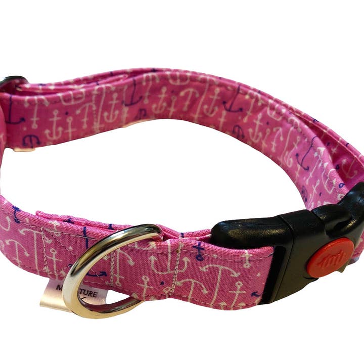 Pink anchor fabric dog collar for wholesale by Mixnature Collars