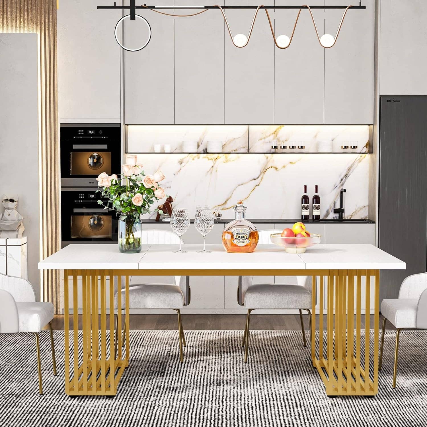 ShipItFurniture - Wholesale Side Table - White Gold Wood Dining Table 70 Inch Rectangular For Dining Room7