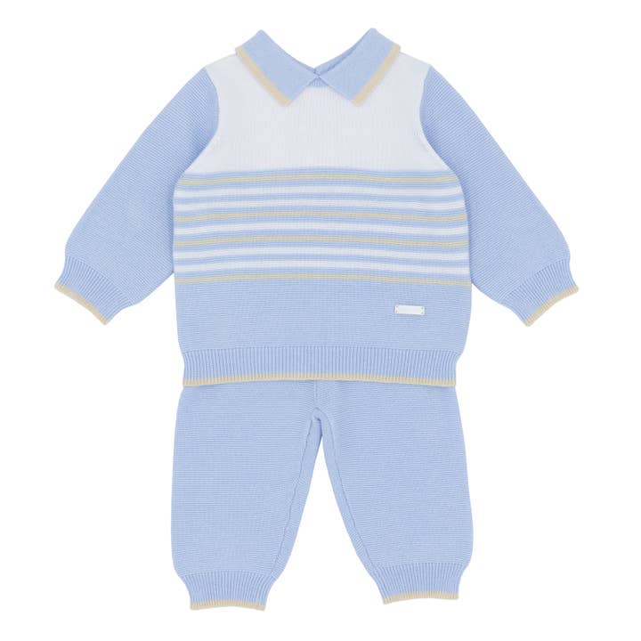 HERVE Boys Blue Knitted Two Piece Set for wholesale by Blues Baby