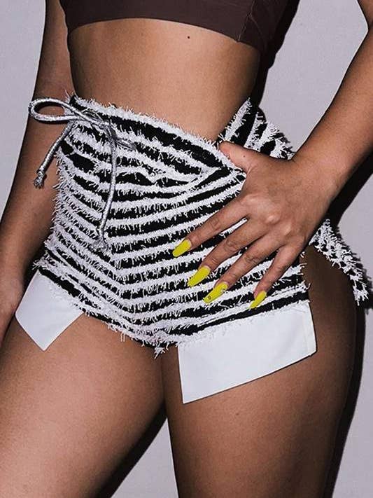 BLACK stripy high waist hot shorts for wholesale on Faire