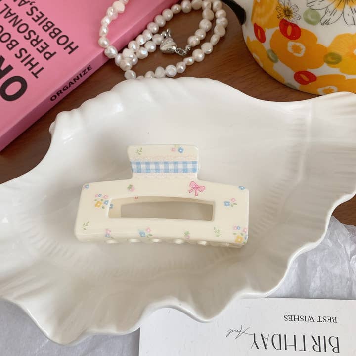 ACCITY - Wholesale Hair Clip - Women's - Cute Acrylic Floral Plaid Bow Hair Clip Shark Clip_CWAHA26324