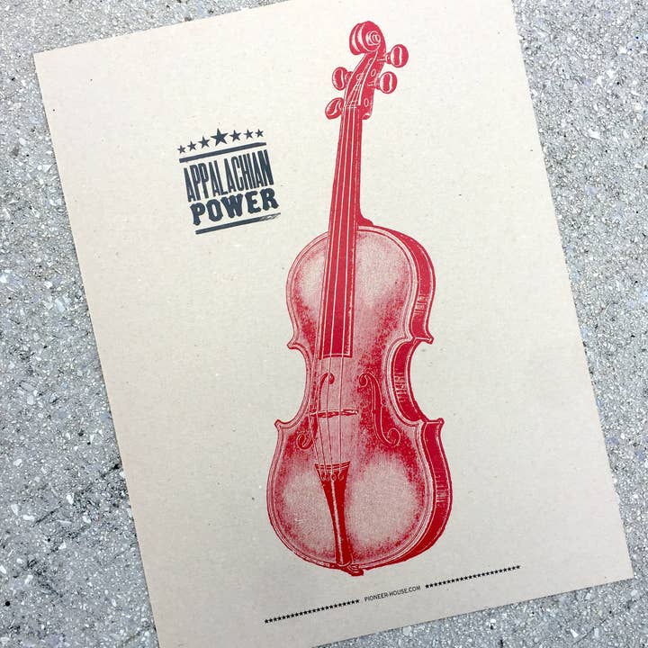 Appalachian Power Fiddle Letterpress Art Print for wholesale by Pioneer House (formerly Yee-Haw)