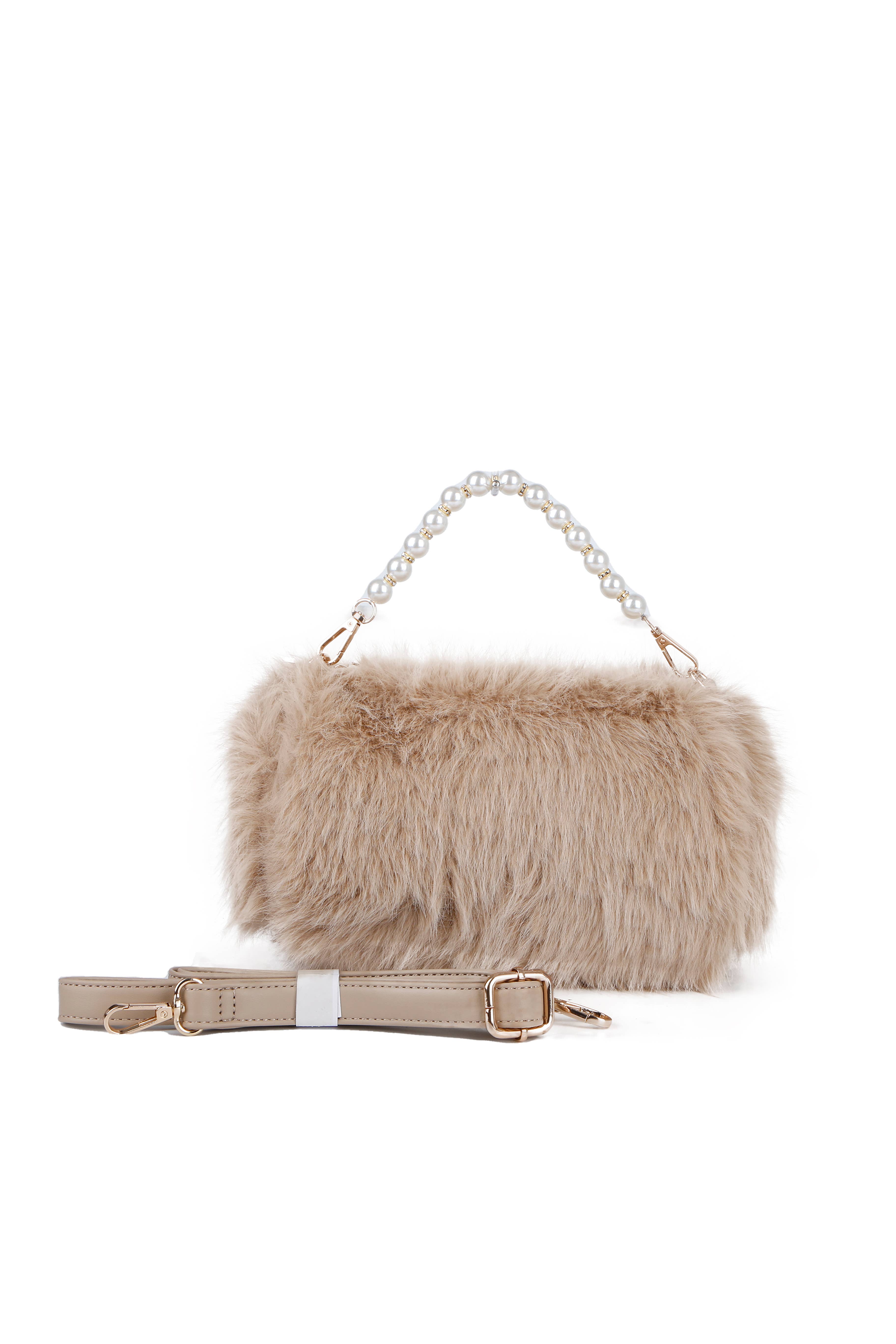 Papaya Fashion Ltd - Vendita all'ingrosso Pochette - Donna - Borsa a mano in ecopelliccia con manico a perla J-20363