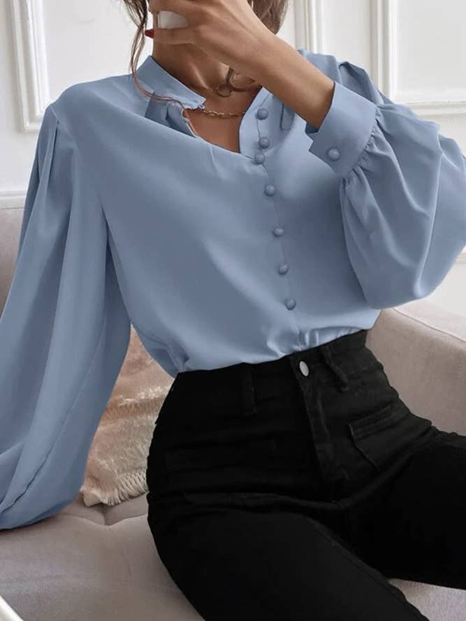 UNISHE - Wholesale Buttoned-down shirt – Women's - Plain Button V Neck Blouse Shirt GSS09918