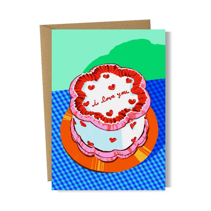 Valentine's Card - I Love You Cake 1 for wholesale by Emily Palmer Illustration