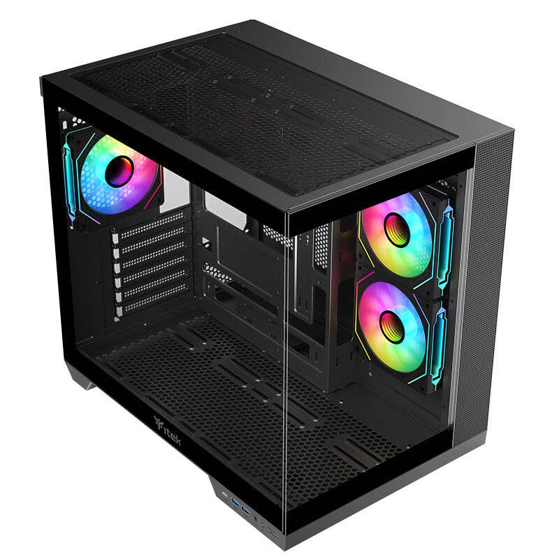 ITEK - Wholesale Bureau-organizer - ITEK DARK CAVE DS gaming tower met ATX, 3x 12 cm ARGB-ventilatoren, 2x USB 3.0, Type-C, gehard glas aan zijkant en voorkant6