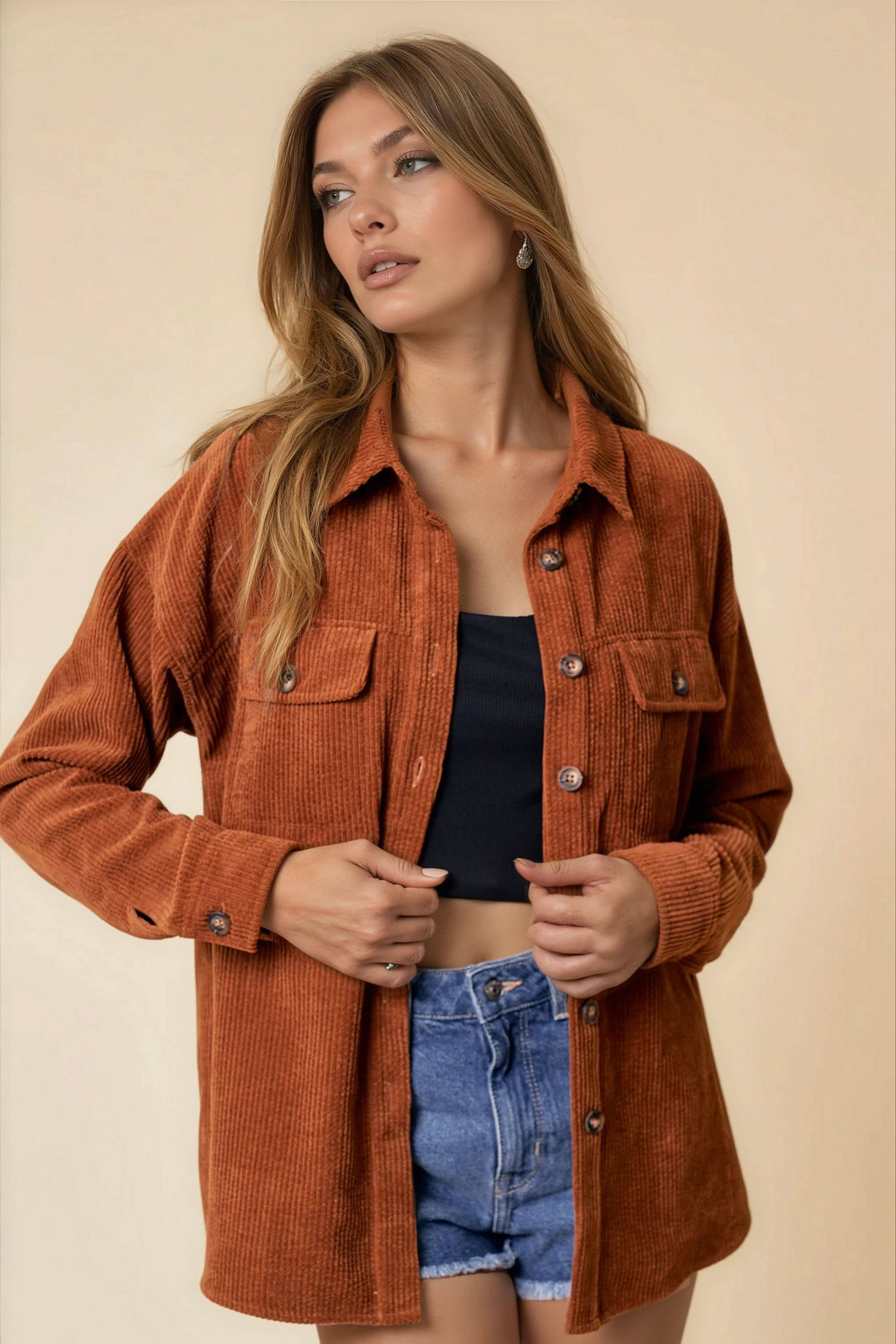 Doe and Rae - Vente Veste-chemise – femme - Veste boutonnée en velours côtelé - 10210J2