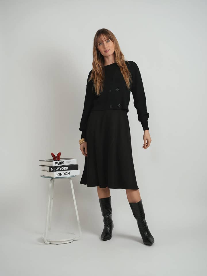 Double Breasted Cropped Knit Cardigan for wholesale by Hush.Shop