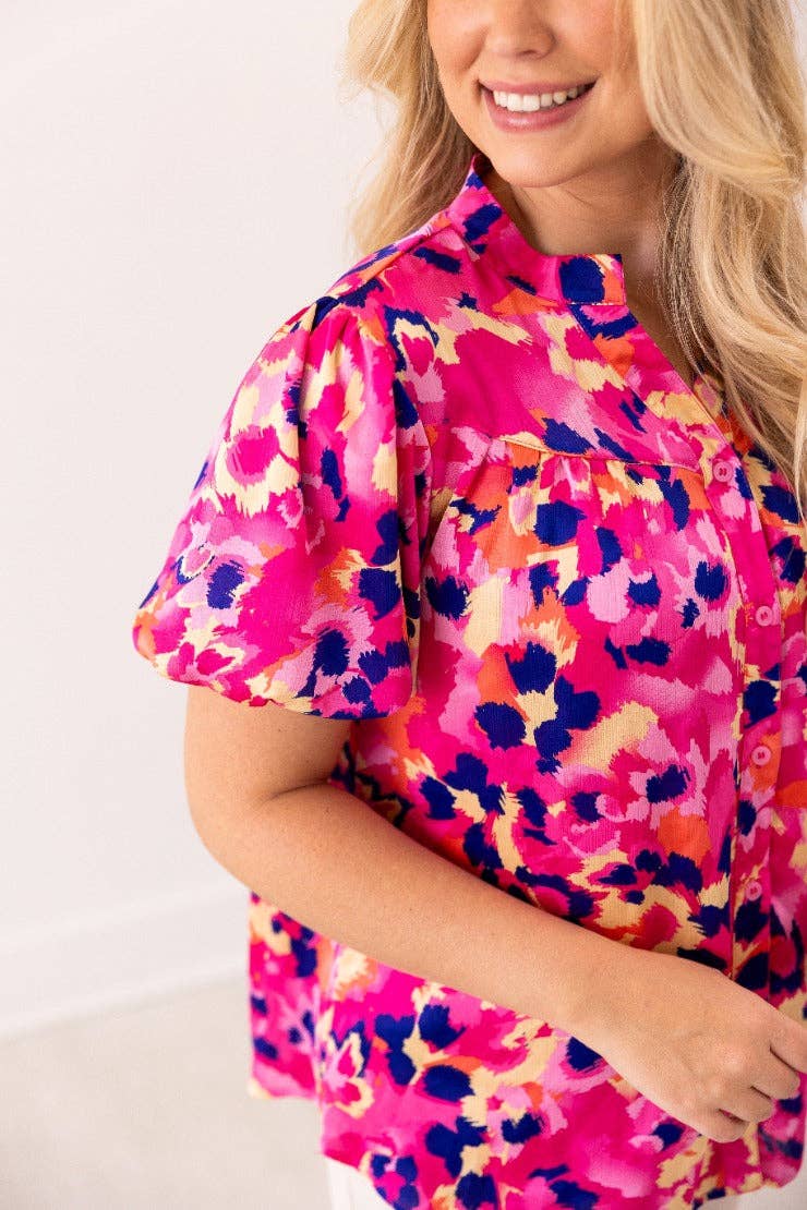 Pink & Purple Leopard Button-Up Blouse for wholesale on Faire3