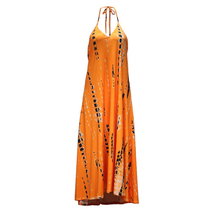 Rosa Clothing - Wholesale Dress - Women's - Swing halterneck tie backless print dress