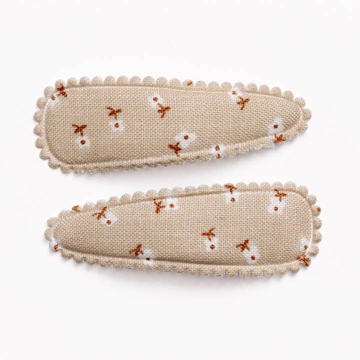 Nora Brown Floral Fabric Hair Clips for wholesale by Frankie & Claude