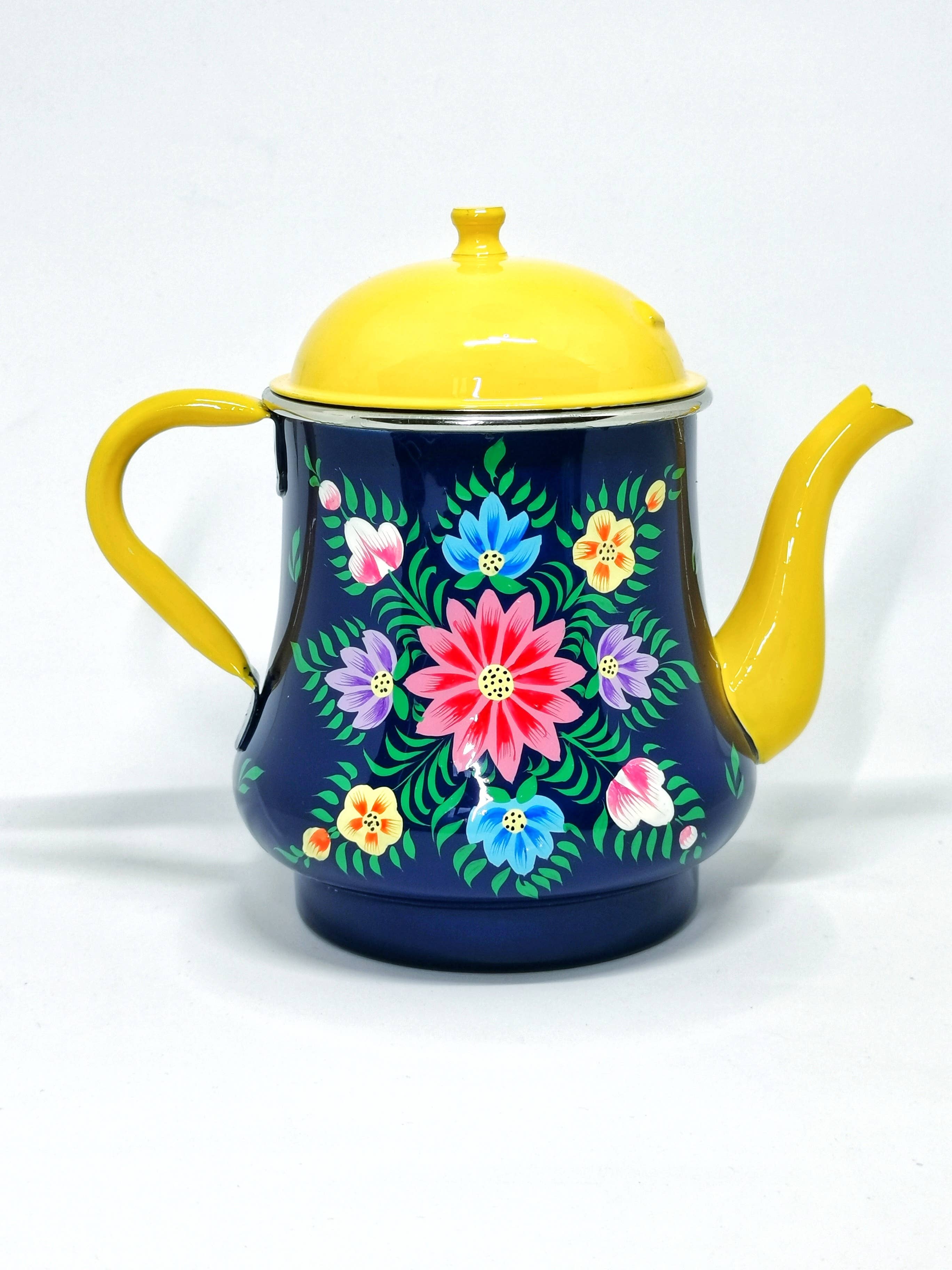 Nayda Diaries - Wholesale Tea Pot - Indian enamel teapot with navy blue flower pattern0