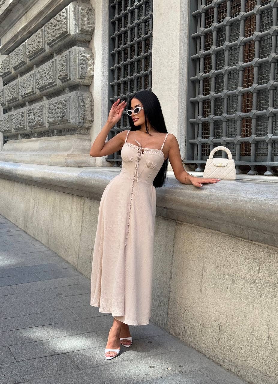 Standpoint Top – wholesale Dress – Women's – The Riviera Charm Lace-Up Midi Dress Summer Romance - 120221