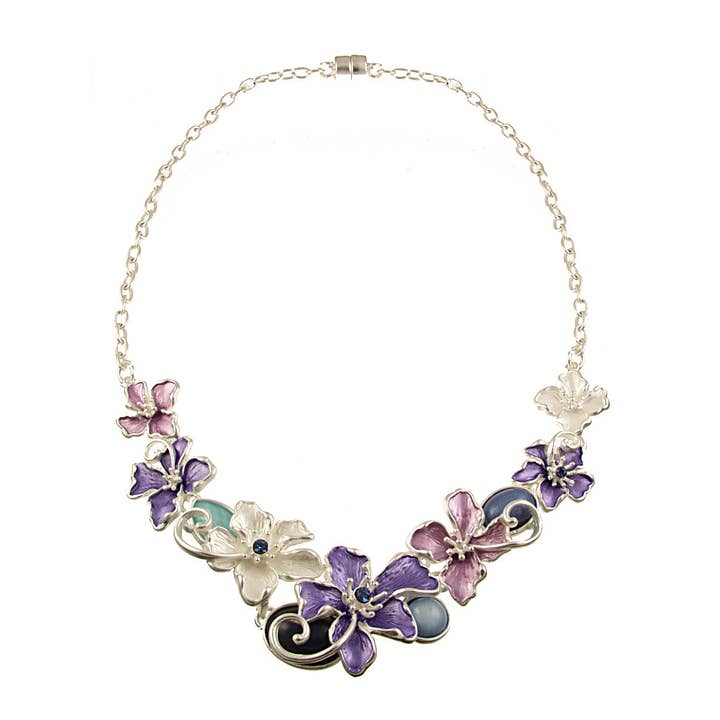 Enchanted Floral Necklace: Purple/Silver; Pastel/Gold; 18" for wholesale by Origin Jewelry