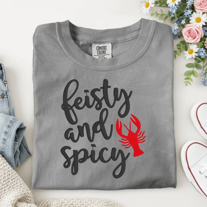 Southern Feisty and Spicy Crawfish Comfort Colors Tee for wholesale by Christy Grace Wholesale