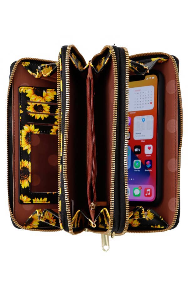 Cap Zone - Vente Portefeuille – femme - Sac bandoulière portefeuille continental Sunflower avec porte-cartes3