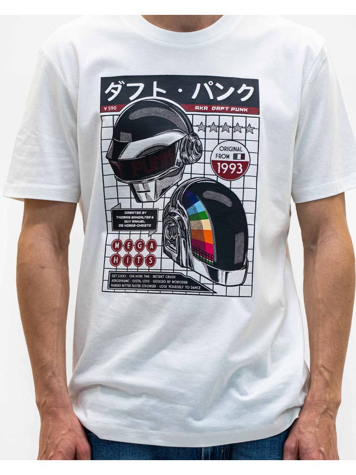 Esbranquiçado Camiseta Daft Punk Japan - Camiseta com Design de Música Retro para venda a revendedores na Faire