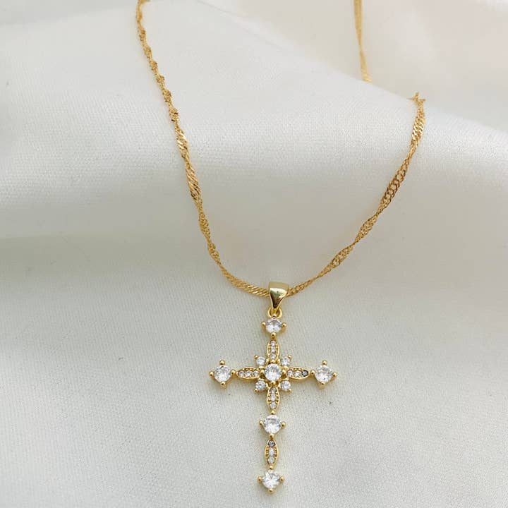 Housegoldjewelry - Wholesale Pendant/Charm Necklace - Crucifix Charm Necklace, Gold Cross Necklace, Cubic Zirconia5
