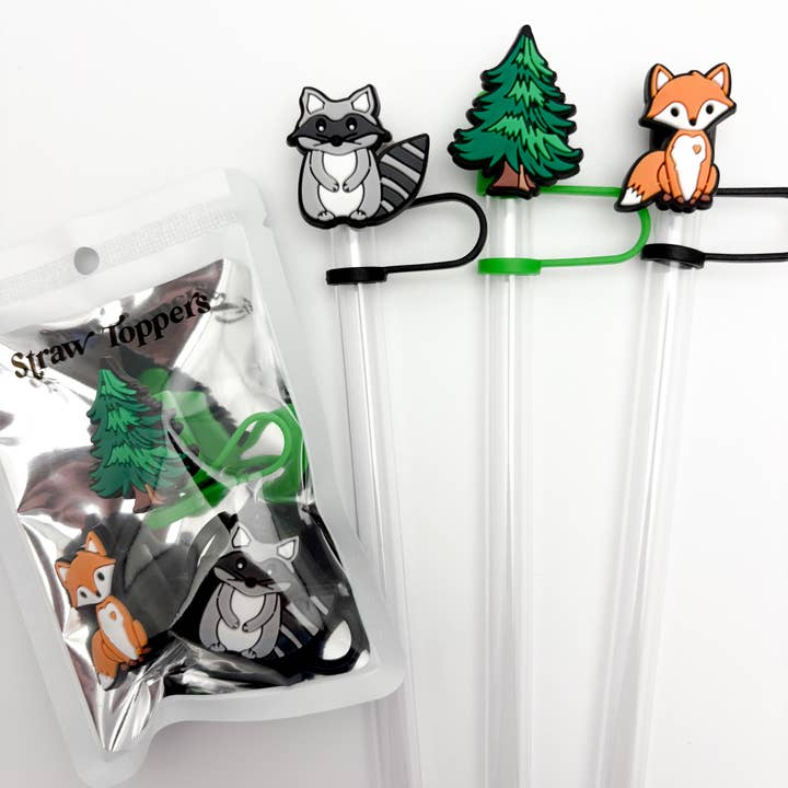 Straw Topper, confezione da 3, motivo: volpe selvatica, procione, pino per la vendita all'ingrosso da parte di Vroom Blooms