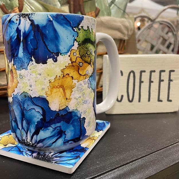 Angie Bryant Art - Wholesale Coffee Mug - Mug 15oz - Blue Blooms1