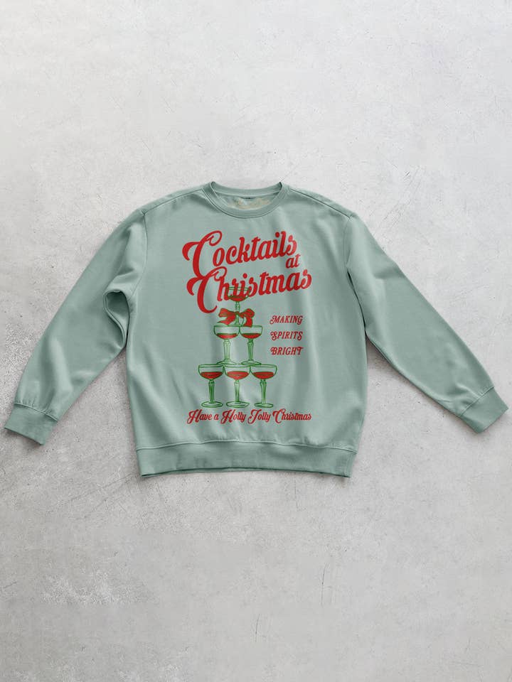 The Clandestine Underground - Wholesale Graphic Sweatshirt - Unisex - Cocktails at Christmas, Champagne Oversized 90's Sweatshirt