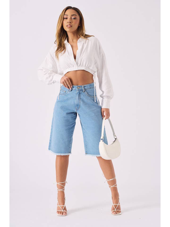 JMOJO UK Limited - Wholesale Shorts - Women's - Long Line Denim Jorts - LIGHT BLUE WASH