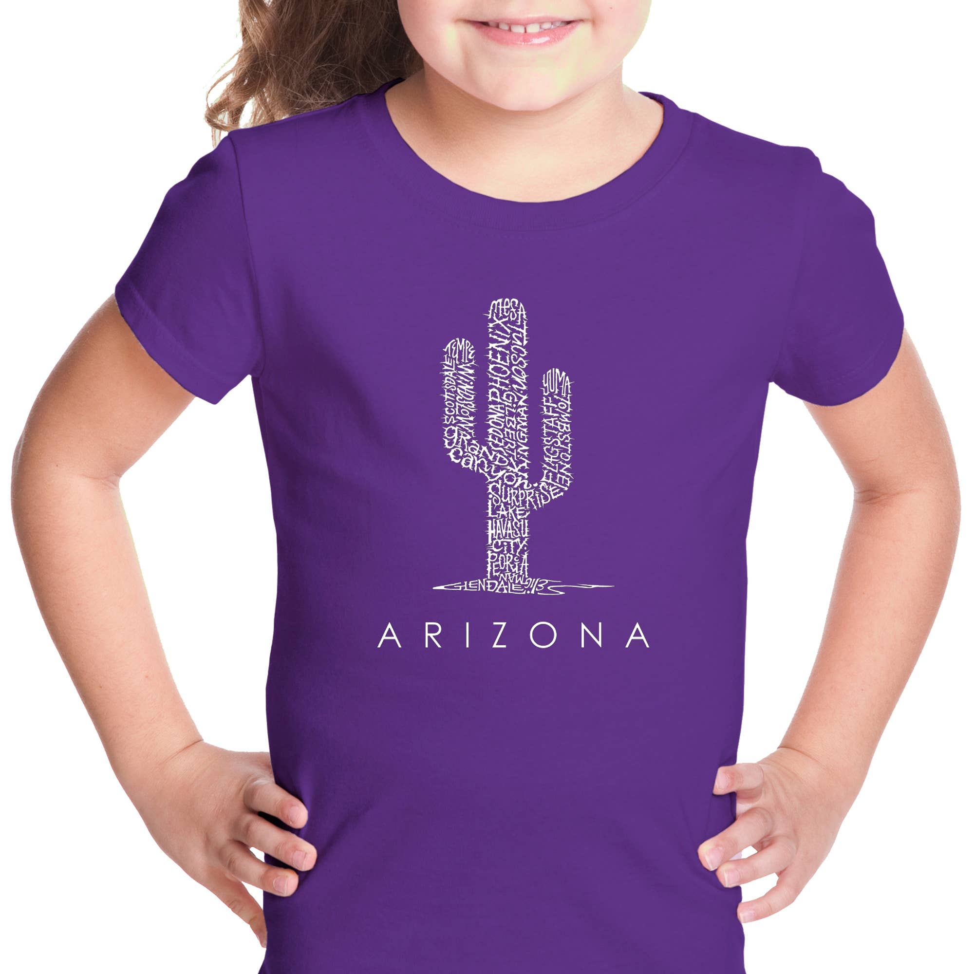 LA Pop Art - Wholesale Screen Printed T-Shirt - Kids - Girl's Word Art T-shirt - Arizona Cities5