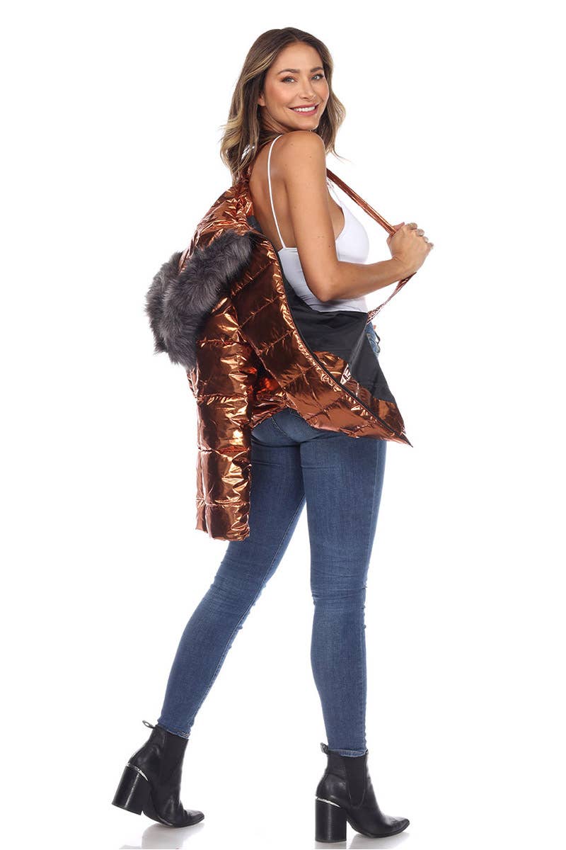 WHITE MARK - Wholesale Puffer Jacket - Women's - Women's Metallic Puffer Coat with Hoodie17