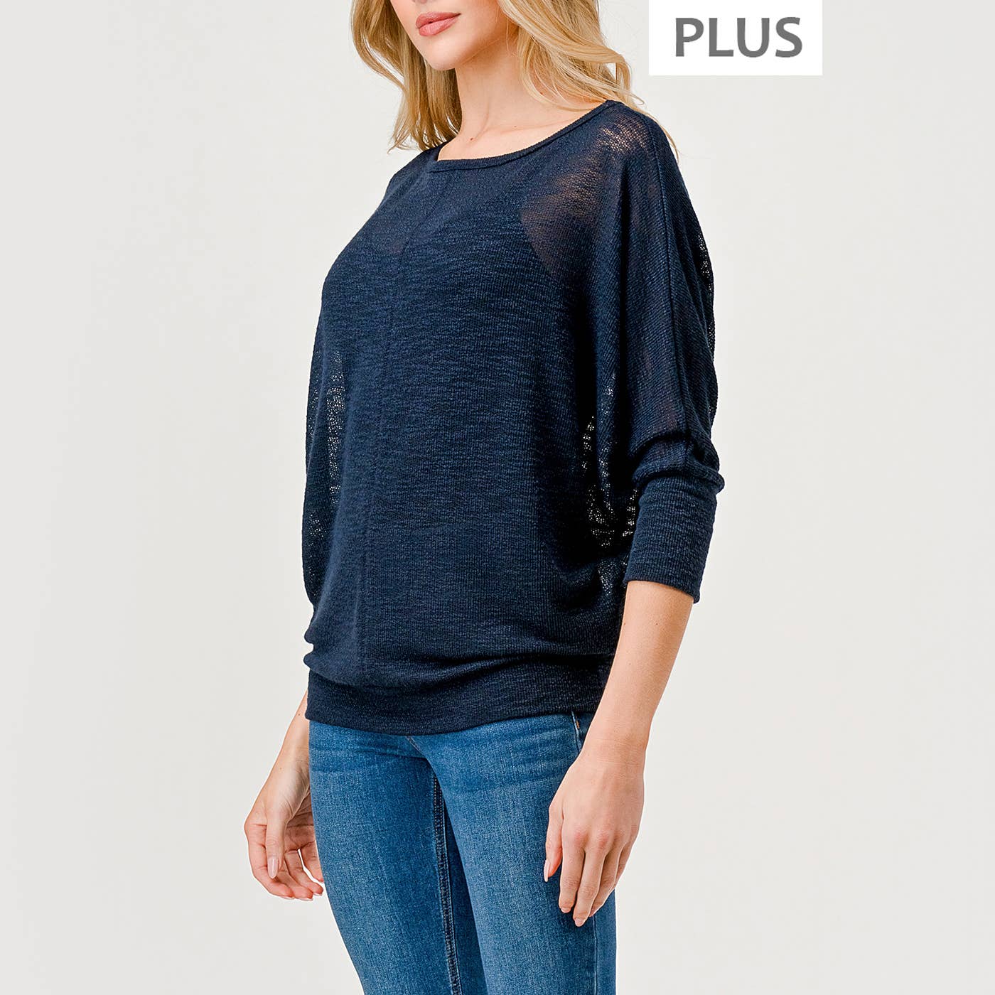 Heimious - Vente Haut en maille – femme - Haut à manches 3/4 à texture flammée à manches Dolman, grande taille, T813-PL7