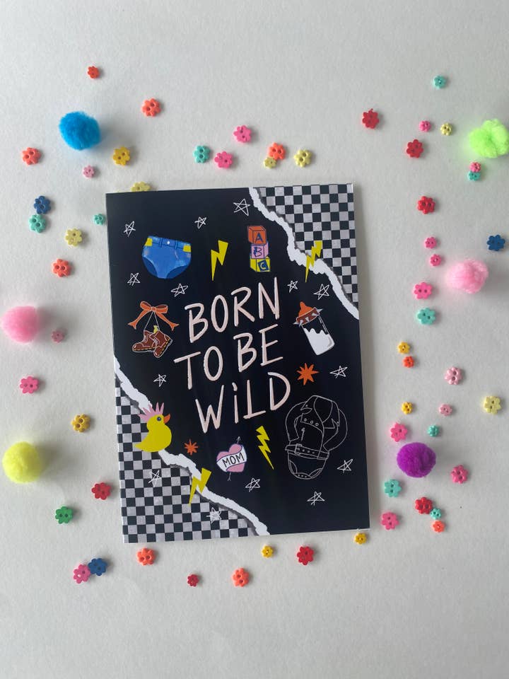 Born To Be Wild New Baby Greeting Card for wholesale by Charmed Life Designs