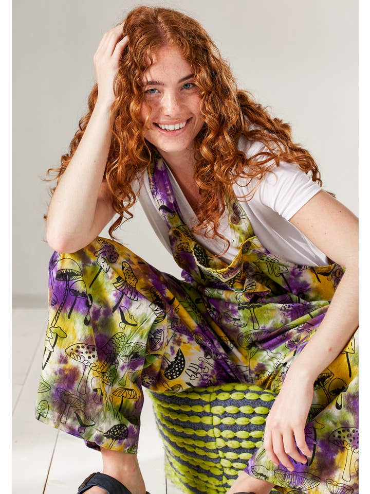 Namaste - Wholesale Overalls – Unisex - Tie Dye Mushroom Dungarees2