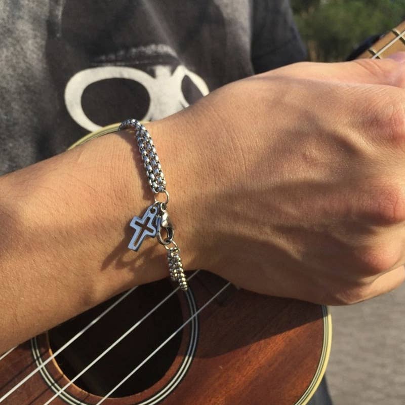 Gemscape UK - Wholesale Charm/Dangle Bracelet - Men Bracelet: Double Snake Chain Cross Bracelet3