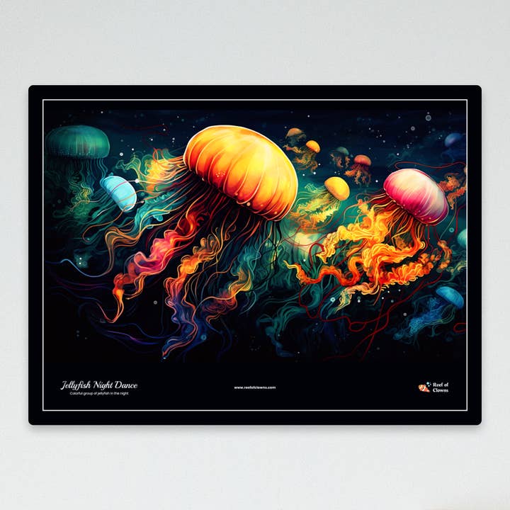 Jellyfish Night Dance UV Blacklight Tapestry for wholesale by Reef of Clowns