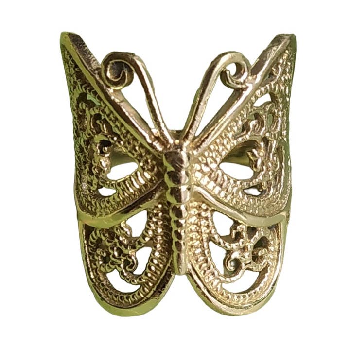 Bague ajustable vintage en laiton de style papillon pour la vente par SILVER CAVE
