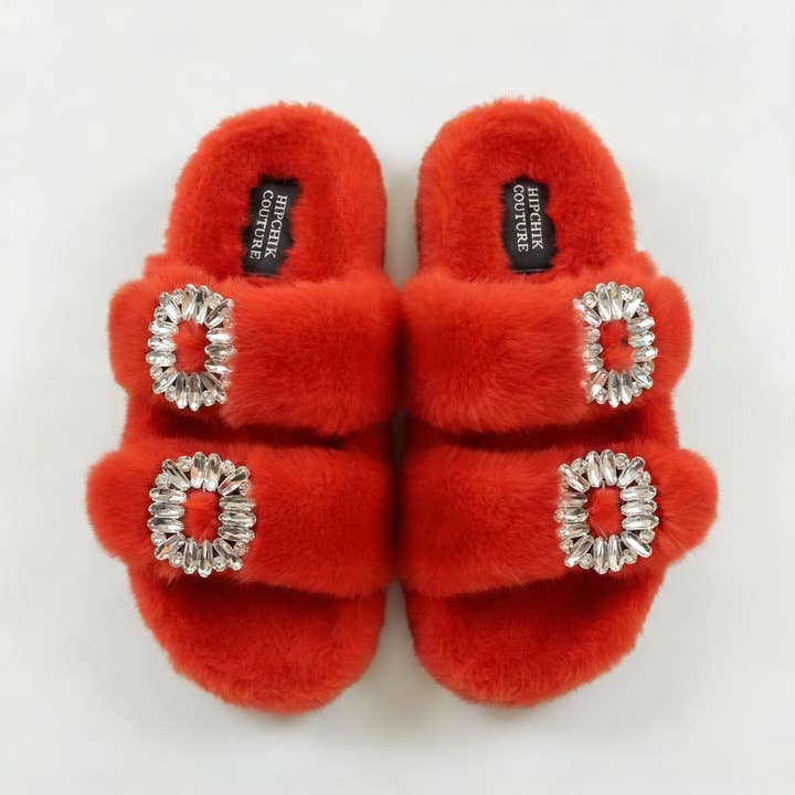 Mink Slide Sandaler med Krystalspænde Rød for engroshandel hos Hipchik